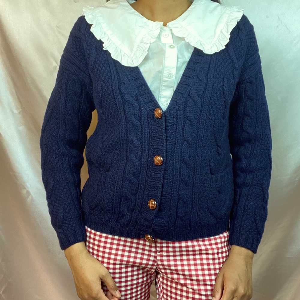 Vintage L.L Bean Navy Cardigan 100% Wool Sz S - Picture 3 of 6